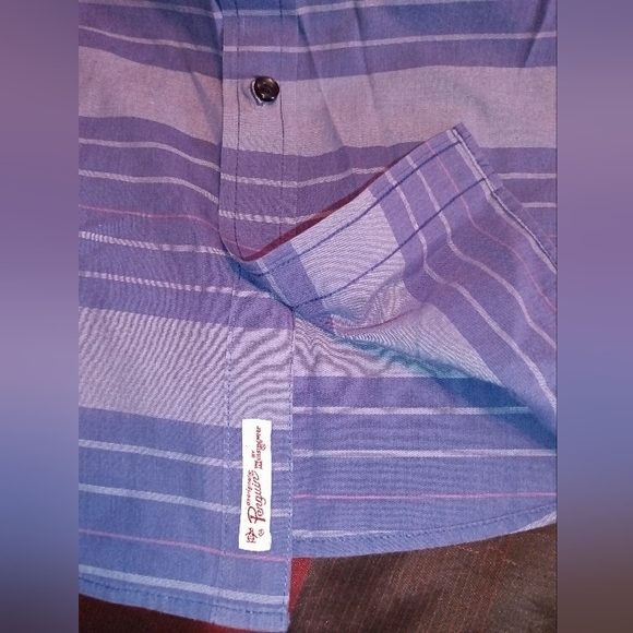 PENGUIN Mens Blue Striped Short Sleeve Button Front Shirt Size Large Slim Fit - Picture 10 of 11